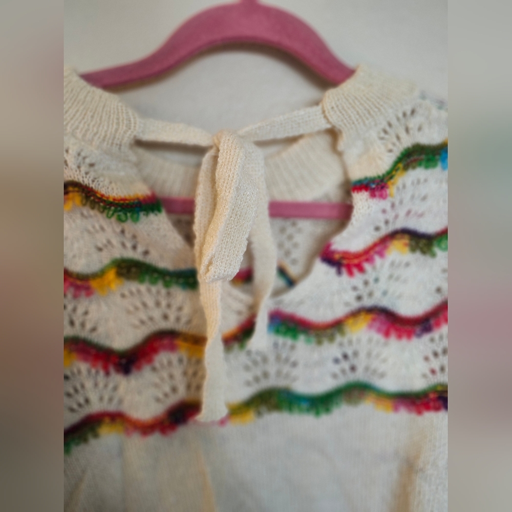 Andthewhy Crochet Rainbow Colorful Wave Pattern Woven Sweater - Picture 6 of 6